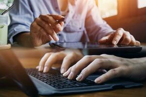 Document Businessman working modern computer Document Management System Virtual online documentation database and process automation to efficiently manage files, photo