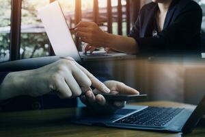 Document Businessman working modern computer Document Management System Virtual online documentation database and process automation to efficiently manage files, photo