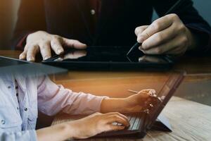 Document Businessman working modern computer Document Management System Virtual online documentation database and process automation to efficiently manage files, photo