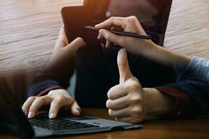 Document Businessman working modern computer Document Management System Virtual online documentation database and process automation to efficiently manage files, photo