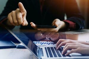 Document Businessman working modern computer Document Management System Virtual online documentation database and process automation to efficiently manage files, photo