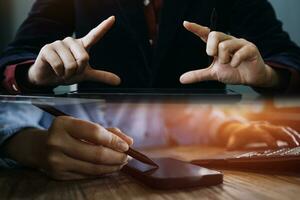 Document Businessman working modern computer Document Management System Virtual online documentation database and process automation to efficiently manage files, photo