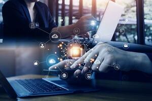 Digital transformation technology strategy, IoT, internet of things. transformation of ideas and the adoption of technology in business in the digital age, enhancing global business capabilities. Ai photo
