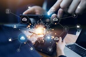 Digital transformation technology strategy, IoT, internet of things. transformation of ideas and the adoption of technology in business in the digital age, enhancing global business capabilities. Ai photo