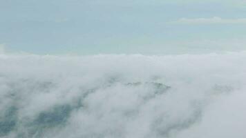 montaña rango con visible siluetas mediante el Mañana azul niebla. video