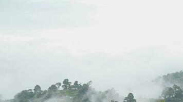 Mountain range with visible silhouettes through the morning blue fog. video