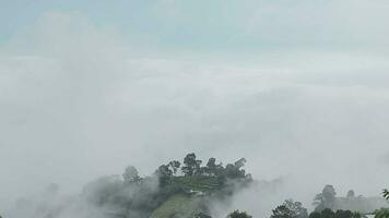 Montagne intervalle avec visible silhouettes par le Matin bleu brouillard. video