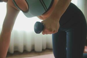 Close up image of attractive fit woman in gym photo