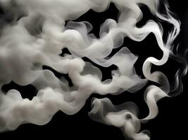 Photograph of a singular flowing white light gray smoke stream in black background, AI Generative photo