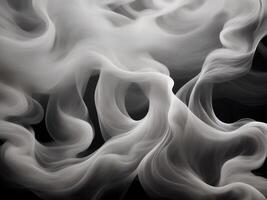 Photograph of a singular flowing white light gray smoke stream in black background, AI Generative photo