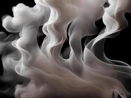 Photograph of a singular flowing white light gray smoke stream in black background, AI Generative photo