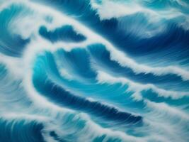 Digital illustration of blue ocean waves background image, AI Generative photo