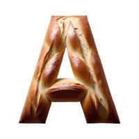 Bread typography text design uppercase alphabet A, AI Generative photo