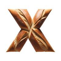 Bread typography text design lowercase alphabet x, AI Generative photo