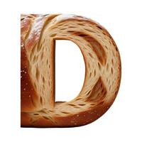 Bread typography text design uppercase alphabet D, AI Generative photo