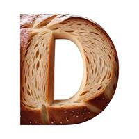 Bread typography text design uppercase alphabet D, AI Generative photo