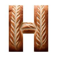 Bread typography text design uppercase alphabet H, AI Generative photo