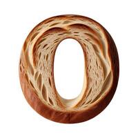 Bread typography text design uppercase alphabet O, AI Generative photo