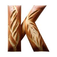 Bread typography text design uppercase alphabet K, AI Generative photo