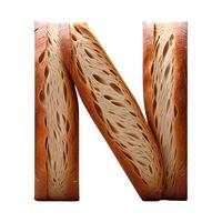 Bread typography text design uppercase alphabet N, photo