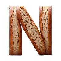 Bread typography text design uppercase alphabet N, AI Generative photo