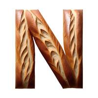 Bread typography text design uppercase alphabet N, AI Generative photo