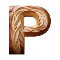 Bread typography text design uppercase alphabet P, AI Generative photo