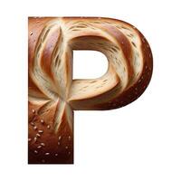 Bread typography text design uppercase alphabet P, AI Generative photo