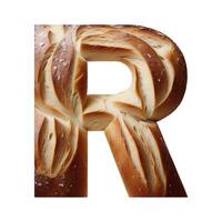 Bread typography text design uppercase alphabet R, AI Generative photo