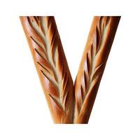 Bread typography text design uppercase alphabet V, AI Generative photo