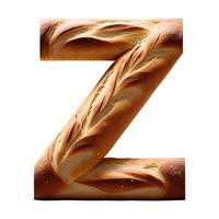 Bread typography text design uppercase alphabet Z, AI Generative photo