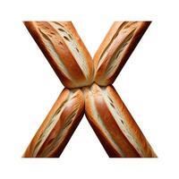Bread typography text design uppercase alphabet X, AI Generative photo