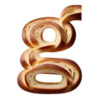 Bread typography text design lowercase alphabet g, AI Generative photo