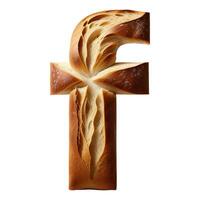 Bread typography text design lowercase alphabet f, AI Generative photo