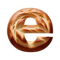 Bread typography text design lowercase alphabet e, AI Generative photo