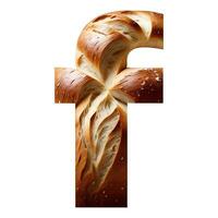 Bread typography text design lowercase alphabet f, AI Generative photo