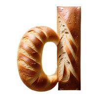 Bread typography text design lowercase alphabet d, AI Generative photo