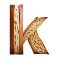 Bread typography text design lowercase alphabet k, AI Generative photo