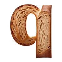 Bread typography text design lowercase alphabet q, AI Generative photo