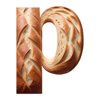 Bread typography text design lowercase alphabet p, AI Generative photo