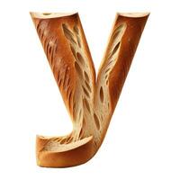 Bread typography text design lowercase alphabet y, AI Generative photo