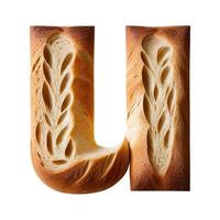 Bread typography text design lowercase alphabet u, AI Generative photo