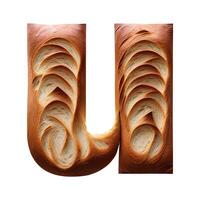 Bread typography text design lowercase alphabet u, AI Generative photo