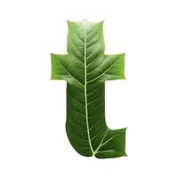 Green leaf typography text design lowercase alphabet t, AI Generative photo