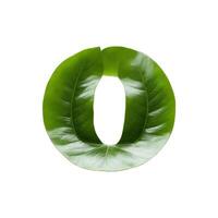 Green leaf typography text design lowercase alphabet o, photo
