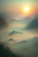 Nature landscape mountain foggy with sunrise sky, AI Generative photo