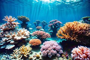 Secret ocean underwater world teeming with colorful coral reefs, photo