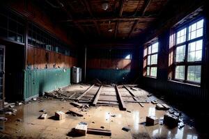 realista foto de destruido roto habitación interior, ai generativo