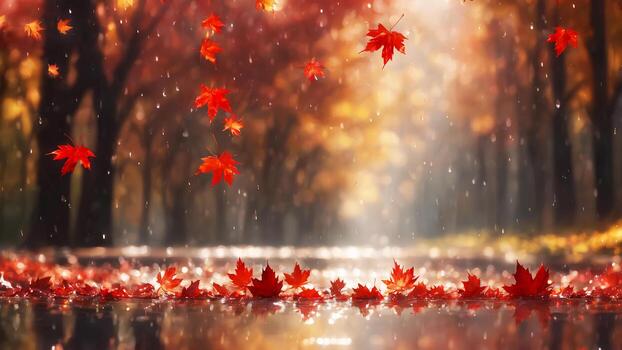 rojo arce en el lluvia borroso bokeh resumen antecedentes imagen, ai generativo foto