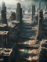 Bird view landscape of doomsday broken deserted city photo
